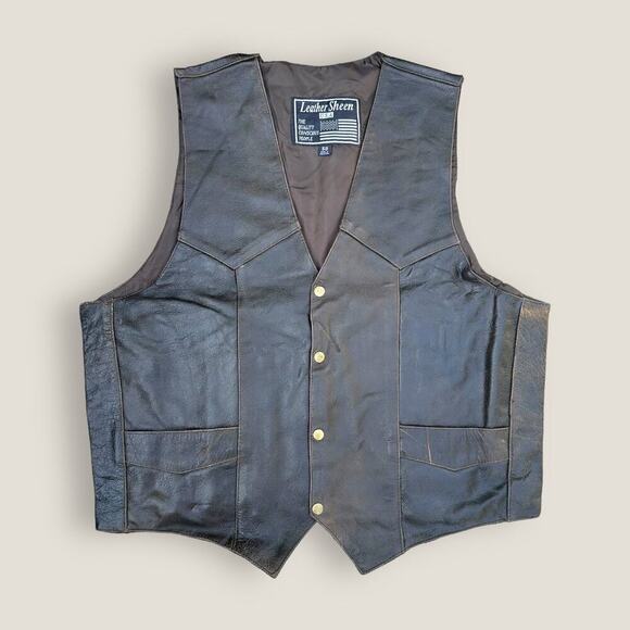 Leather Sheen Other - Leather Sheen USA Men’s Vintage Brown Leather Motorcycle Vest Size: 50